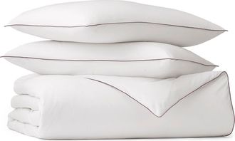 Boll & Branch Signature Piped Edge Organic Cotton Duvet & Shams Set in White/plum at Nordstrom, Size King/california King