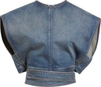 Alaia Boxy Belted Denim Top in Faded Blue at Nordstrom, Size 10 Us
