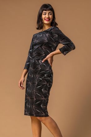 Roman Glitter 3/4 Sleeve Velvet Dress