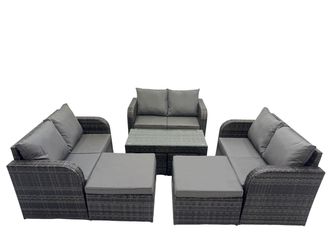 Fimous Garden Outdoor Furniture Set with 2 Big Footstools Dark Grey Mixed