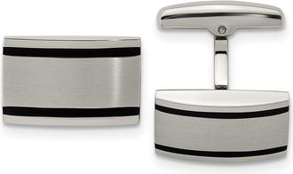 Diamond2Deal Stainless Steel Brushed and Polished Black Rubber Rectangle Cufflinks