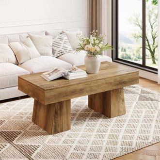 Tribesigns Tribesigns Farmhouse Coffee Table, 47 Inches Wooden Rectangular Accent Center Tables with Thick Base, Modern Low Cocktail Tea Furniture for Living