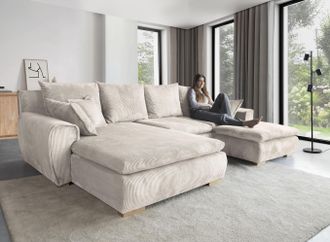 HOME AFFAIRE Ecksofa »Katja L-Form, B: 325 cm« mit Bettfunktion, Bettkasten & 4 Zierkissen