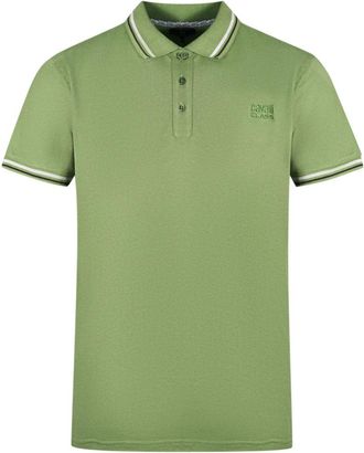 Cavalli Mens Twinned Tipped Collar Green Polo Shirt Cotton - Size X-Large