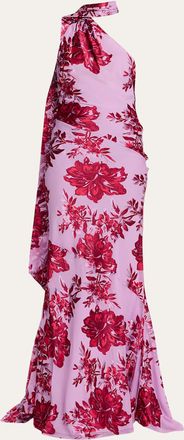Retrof&ecirc;te Lorenna Floral One-Shoulder Scarf Gown