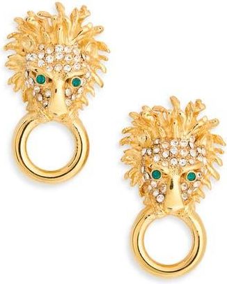 Kenneth Jay Lane Pav&eacute; Crystal Lion Doorknocker Earrings in Gold at Nordstrom Rack