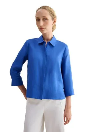 Hobbs London Nita 3/4 Sleeve Button Up Linen Shirt in French Blue at Nordstrom, Size 12