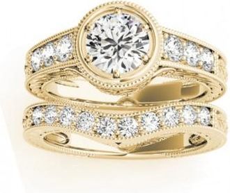 Allurez Diamond Antique Style Bridal Set Setting 14K Yellow Gold (0.47ct)