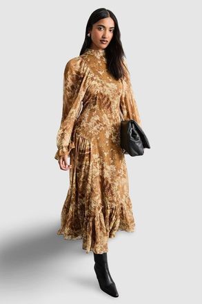 Warehouse Romantic Chiffon Sleeve Midaxi Dress in Neutral at Nordstrom, Size 10