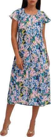 Sunny Leigh Printed Pleated Fluttery Sleeve Midi Dress in Paula Cool at Nordstrom Rack, Size X-Large