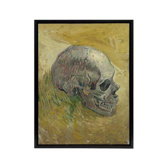 Artery8 Human Skull Study in Yellow Van Gogh Black Framed Canvas Wall Art | Size: W24 x H32