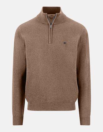 Fynch-Hatton Mens Fine Knit Cotton 1/4 Zip Sweater Affogato - Cream - Size: 38