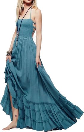Generic Womens Maxi Dresses Bohemian Summer Long Backless Cotton Beach Sundress Wrap Comfy Flowy Bodycon (Color : 12, Size : Small)