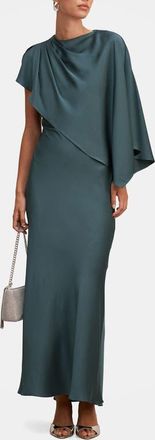 Ever New Zinnia Pleated Satin Cape Maxi Gown in Crystal Teal at Nordstrom, Size 14