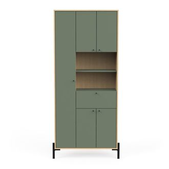 Calicosy Armario 4 puertas y espejo A201,5 cm - Efecto Roble y Verde