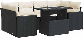 vidaXL Set De Sof&aacute;s De Jard&iacute;n 7 Pzas Con Cojines Rat&aacute;n Sint&eacute;tico Negro Vidaxl