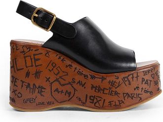 Chlo&eacute; Maxime Leather Wedge Sandals