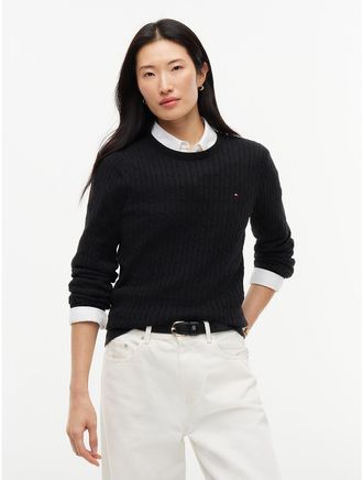 Tommy Hilfiger Womens Cable Knit Sweater - Black - XXL