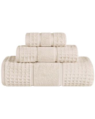 Superior 3Pc Zero Twist Cotton Waffle Honeycomb Plush Soft Absorbent Towel Set