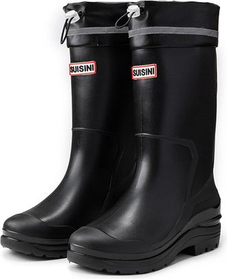 Pangolin Womens Knee High Waterproof Wellies, Pull-On Wellington Boots with Adjustable Drawstring Cuff & Reflective Band, Non-Slip Lug Sole, Easy-Clean Outdoor