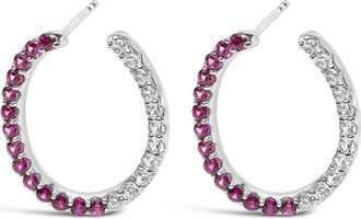 House of Brilliance Sterling Silver Lab Created Ruby and White Sapphire Hoop Earrings