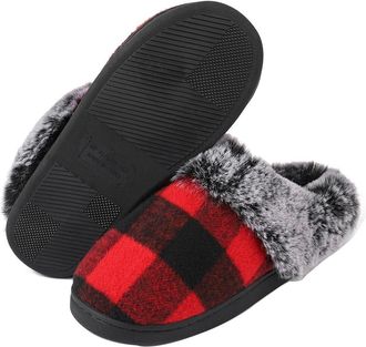 Generic House Slippers for Woman Men Womens Sliders On House Shoes Cozy Memory Scuff Plaid Slippers with Fuzzy Faux Comfortable Non Warm Fuzzy Checkered Slide