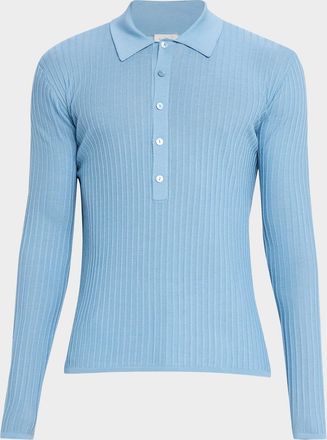 Saint Laurent Men & apos;s Wool, Cashmere and Silk Ribbed Polo Sweater