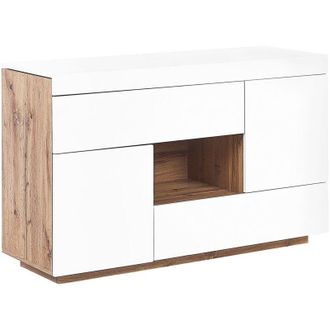 Beliani Cassettiera MDF impiallacciatura bianca legno chiaro 2 in 1 scrivania Goran