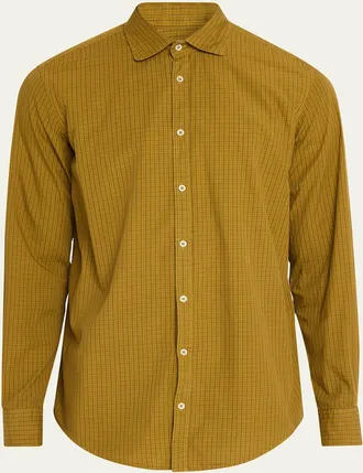 Massimo Alba Mens Micro Check Canary Cotton Shirt