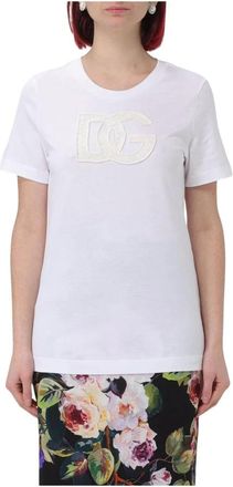 Dolce & Gabbana T-Shirts, female, White, XS, Embroidered Logo Tee Elegant White