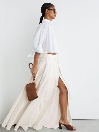 Reiss Cotton-blend Pleated Maxi Skirt, 12