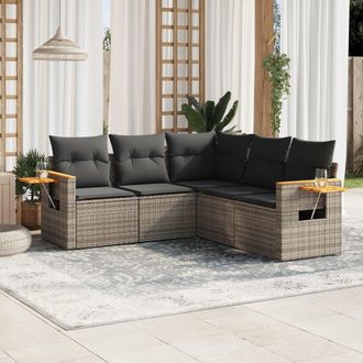 vidaXL Vidaxl - Juego De Sof&aacute;s Jard&iacute;n Con Cojines 5 Pzas Rat&aacute;n Sint&eacute;tico Gris