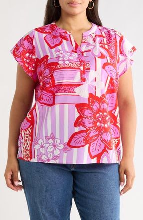 Sugarlips Barba Tropical Flutter Sleeve Top in Red-White at Nordstrom, Size 2X