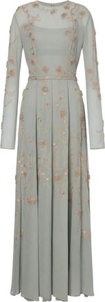 Alberta Ferretti Abito con ricamo a fiori - Grigio