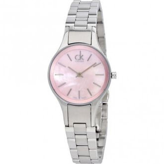 Calvin Klein Simplicity Quartz Horloge met Roze Wijzerplaat en Roestvrijstalen Band - Dames - Horloges - Grijs - ONE Size - Accessoires