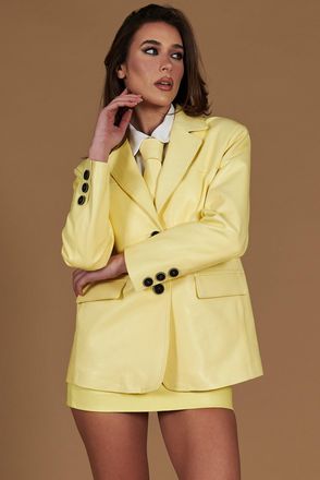 D'Arienzo Giacca monopetto in pelle giallo pastello con bottoni effetto liscio DArienzo, Seleziona Taglia M, Colore Giallo