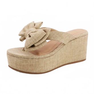 Bambooa Womens Raffia Bow Platform Sandals In Natural