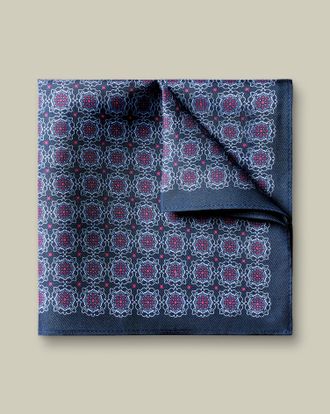 CHARLES TYRWHITT Silk Geo Print Pocket Square - Navy & Dark Pink Size OSFA by Charles Tyrwhitt