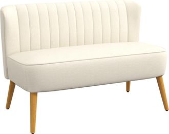 HOMCOM Homcom Sof&aacute; De 2 Plazas Tapizado En Lino Sint&eacute;tico, Asiento Y Respaldo Acolchados, Patas De Madera, Carga 220 Kg Para Dormitorio, Sal&oacute;n, Blanco Crema