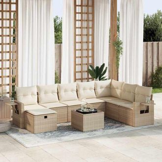 vidaXL Set De Sof&aacute;s De Jard&iacute;n Con Cojines 9 Pzas Rat&aacute;n Sint&eacute;tico Beige Vidaxl