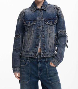 Desigual WomenS Studded Denim Jacket In Blue