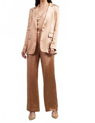 Skies Are Blue Clothing Aleza Satin Blazer And Pants Set In Beige
