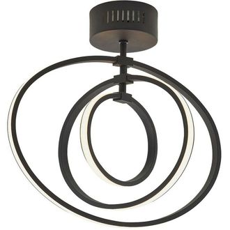 Loops LED Semi Flush Ceiling Light 21W Warm White Matt Black Hoop Ring Feature Strip