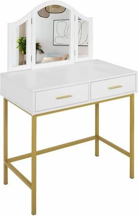 Woltu Woltu Toeletta Trucco Toilette Specchiera Tavolo Postazione Trucco Bianco Legno