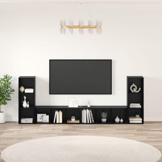 Berkfield Home TV Cabinet with Shelf with Storage 4 pcs Black oak Engineered wood