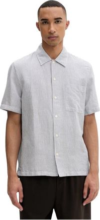 Marc O'Polo Short Sleeve Pinstripe Linen Shirt - Heren - Korte mouwen Overhemden - Blauw - M - Linnen - Overhemden