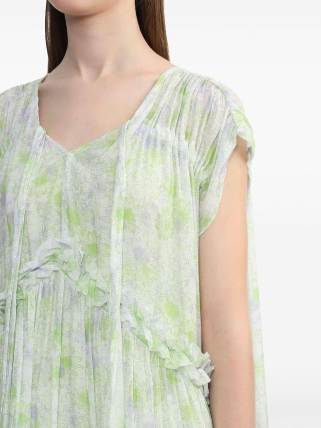 Tout à Coup Abito corto a fiori con ruches Verde da 160,00