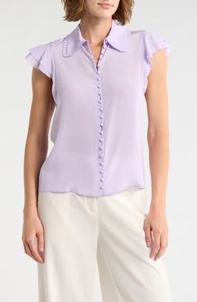 Alice & Olivia Martel Flutter Sleeve Silk Top in Lavender at Nordstrom Rack, Size X-Small