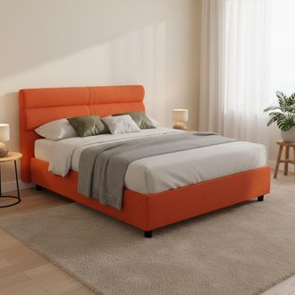 Dmora Cama Matrimonial Bedero, Cama Matrimonial Con Colch&oacute;n Incluido, Desenfundable, Made In Italy, Con Almacenaje, Naranja
