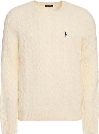 Polo Ralph Lauren Geborduurde Logo Geribbelde Wollen Trui - Heren - Ronde hals truien - Beige - S - Wol - Truien & Vesten